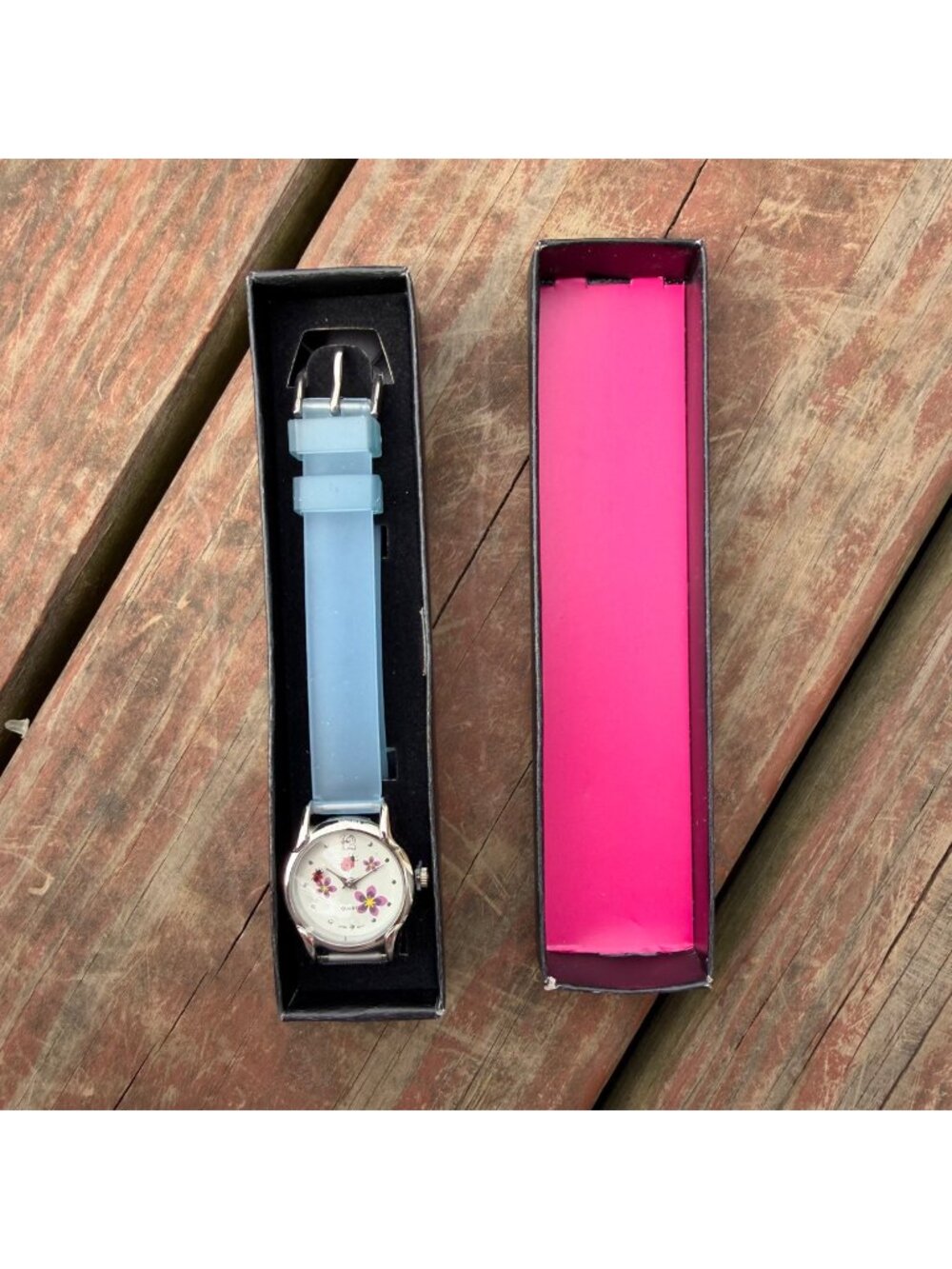 Avon Spring Garden Strap Watch With Ladybug & Floral Design - Light Blue Silicon
